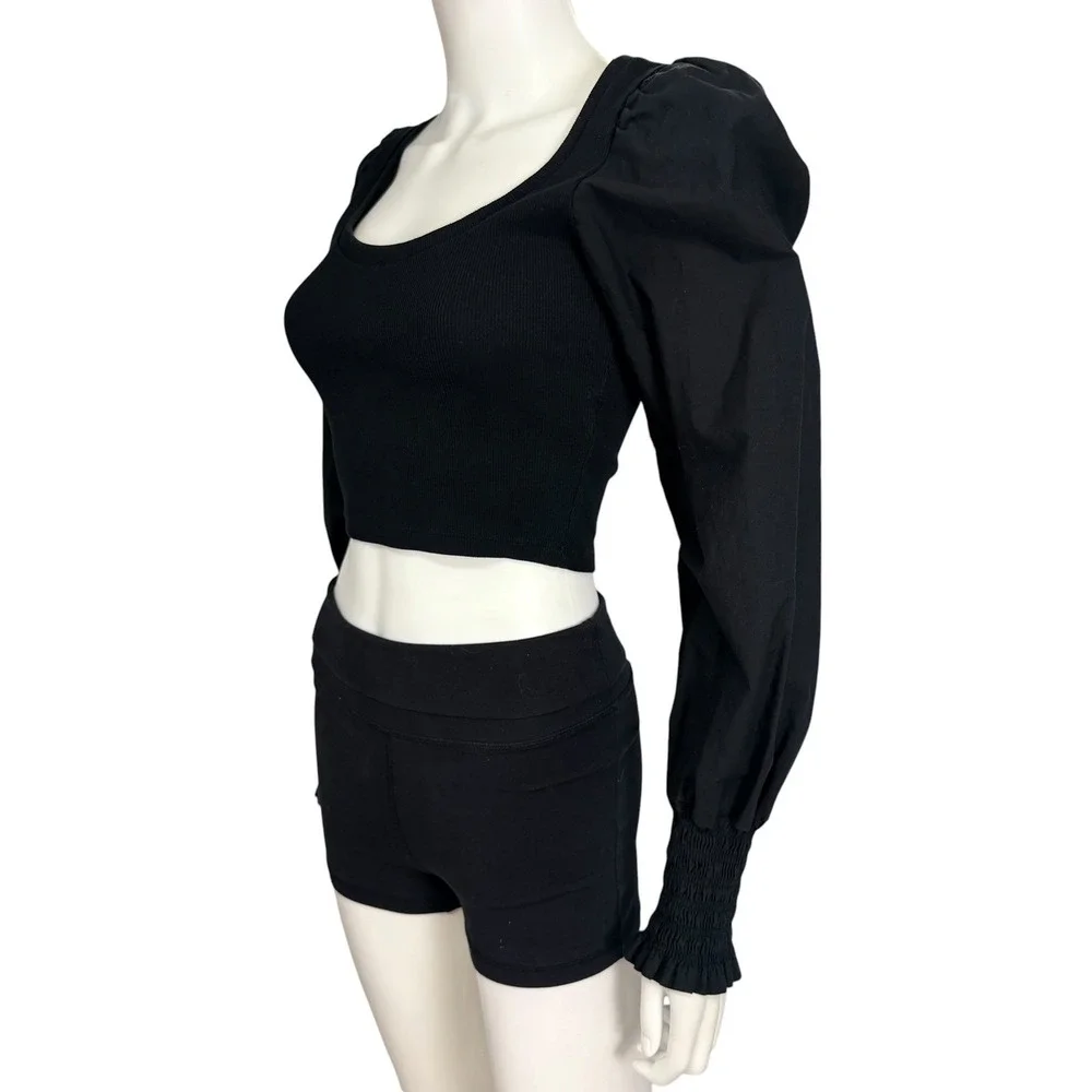 Zara Puff Sleeve Ribbed Knit‎ Crop Top Coquette Romantic Minimalist Chic M